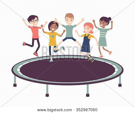 Trampoline Jump Kids Entertainment. Outdoor Bounce Equipment For Children, Family And School Fun, Pl