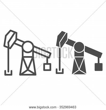 Fuel Production Line And Solid Icon. Fossil Rig, Extraction Gas Process. Oil Industry Vector Design 