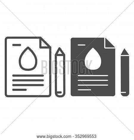 Fuel Production Contract Line And Solid Icon. Agreement Document With Drop Sign And Pen. Oil Industr