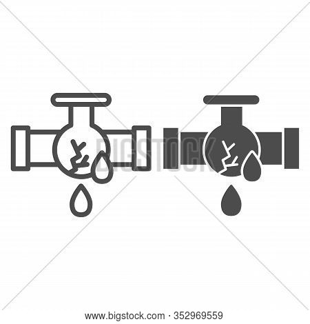Dropped Oil Trunk Line And Solid Icon. Burst Pipe And Drop Leak, Cracked With Flow. Fuel Industry Ve