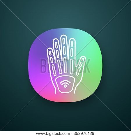 Human Microchip Implant In Hand App Icon. Nfc Implant. Implanted Rfid Transponder. Ui Ux User Interf