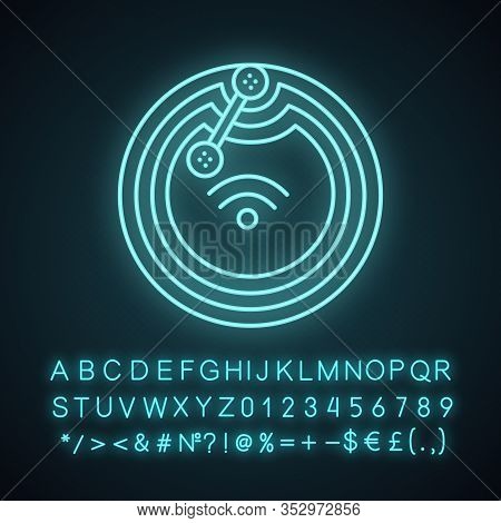 Nfc Microchip Neon Light Icon. Near Field Communication. Rfid Transponder. Nfc Tag. Contactless Tech