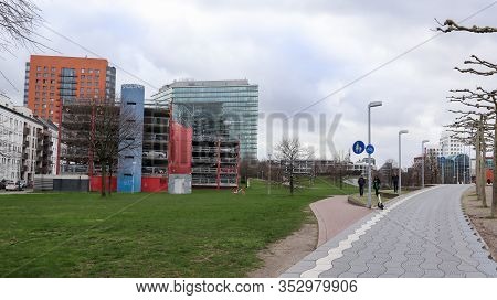 Dusseldorf, Germany - February 20, 2020. Siegstrasse Covered Underground Car Park In Dusseldorf Near