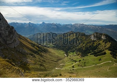 Beautiful view of hairpin path in the French Alps close to Annecy in France