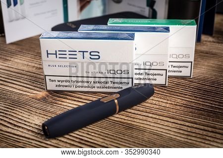 Katowice, Poland - February 26, 2020: Heating Tobacco System Iqos. Iqos Philip Morris Tobacco Produc