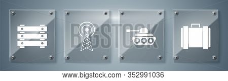 Set Military Ammunition Box, Military Tank , Radar And Military Ammunition Box. Square Glass Panels.