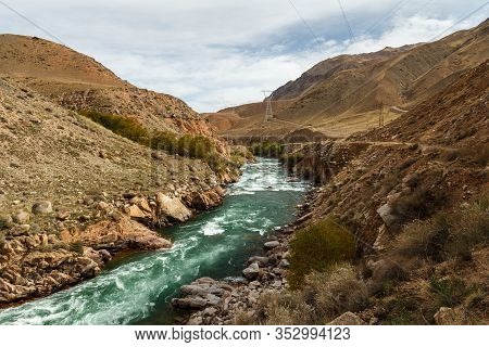 Kokemeren River, Mountain River In The Naryn Region Of Kyrgyzstan.