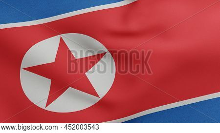 National Flag Of North Korea Waving 3d Render, Ramhongsaek Konghwagukgi Or Flag Of The Democratic Pe