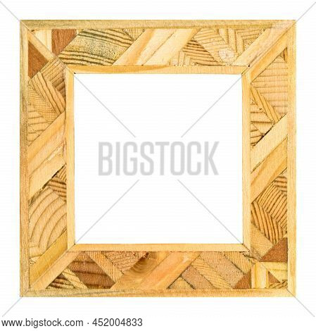 Wooden Marquetry Frame, Wooden Frame Made From A Combination Of Different Woods, Isolated On A White