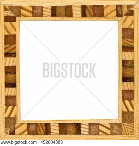 Wooden Marquetry Frame, Wooden Frame Made From A Combination Of Different Woods, Isolated On A White