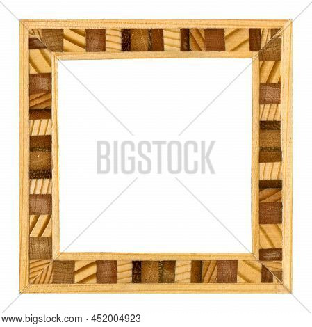 Wooden Marquetry Frame, Wooden Frame Made From A Combination Of Different Woods, Isolated On A White