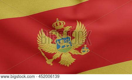 National Flag Of Montenegro Waving 3d Render, Republic Of Montenegro Flag Textile Or Zastava Crne Go