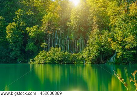 Long Exposure Of Waterfalls Of The Proscansko Lake Or Proscansko Jezero. At Plitvice Lakes National 