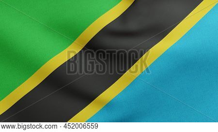 National Flag Of Tanzania Waving 3d Render, United Republic Of Tanzania Flag Textile Or Swahili Bend
