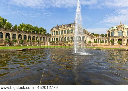 Dresden, Germany - September 23, 2020 : 18th Century Baroque Zwinger Palace, View On Mathematisch-ph