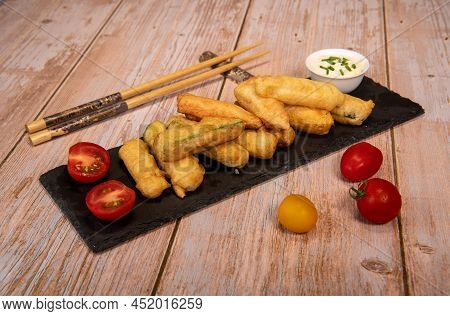 Crispy Vegetable Tempura Recipe, Vegetable Fritters. High Quality Photo