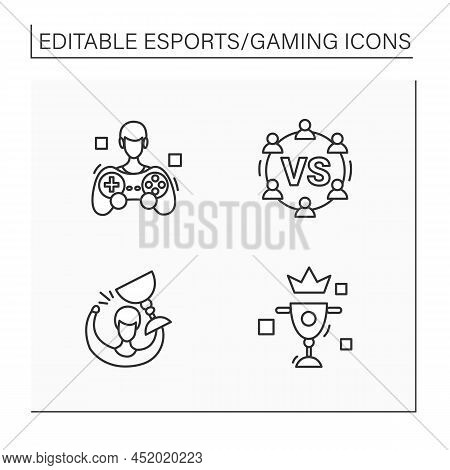 Esports Line Icons Set. Gamer, International Competition, Round-robin Tournament, Winning. Gaming Co