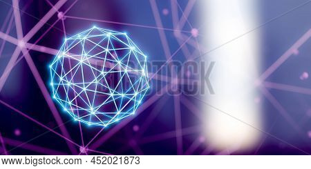 Green Glowing Wireframe Ball Mesh With Connections 3d Render Illustration