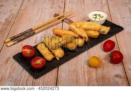 Crispy Vegetable Tempura Recipe, Vegetable Fritters. High Quality Photo