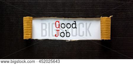 Gj Good Job Abbreviation Symbol. Concept Words Gj Good Job On White Paper. Beautiful Black Backgroun