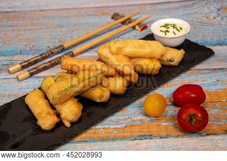 Crispy Vegetable Tempura Recipe, Vegetable Fritters. High Quality Photo