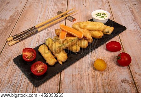 Crispy Vegetable Tempura Recipe, Vegetable Fritters. High Quality Photo