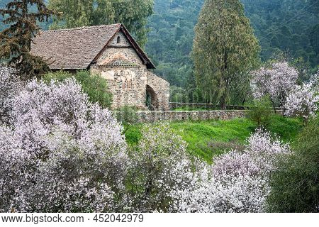 Famous Greek Orthodox Church Of Panagia Asinou At Nikitari Village In Cyprus. The Church Is Classifi