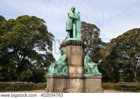 Copenhagen, Denmark. Oersted Park In The City Center. Hans Christian Oersted Monument.