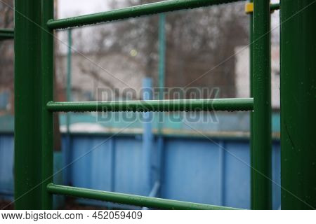 City Playground For Sports. Metal Structures For Pull-ups. Horizontal Bars, Bars, Ladders Made Of Gr