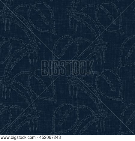 Dark Indigo Blue Leaf Dye Stitch Block Print Pattern. Japanese Masculine Boro Effect Seamless Textil