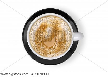Café Au Lait In Zenithal View With White Background