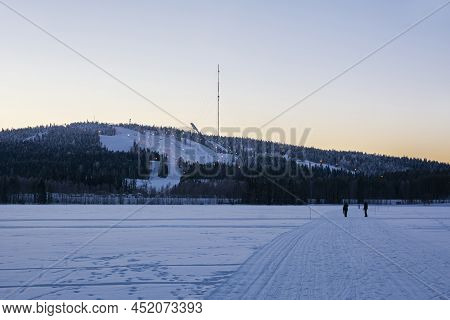 View Of Vuokatinvaara Hill And Ski Resort In Winter Evening, Vuokatti, Kainuu, Finland
