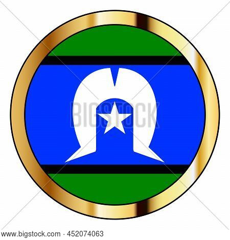 The Flag Of The Australian Torres Strait Islander Set Inside A Gold Button