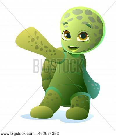 Little Turtle Dancing Cool. Cartoon Person Stands And Smiles. Fun Style. Child Animal. Pet Kid. Isol