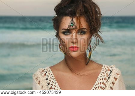 Gorgeous Model In Image Of Red Indian Woman