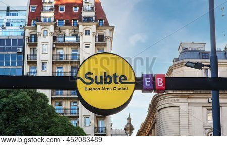 Buenos Aires, Argentina. 03-12-2022. Subway Entrance Sign. (subte)