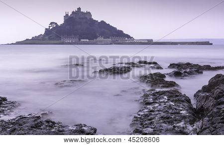 St Michael's Mount Bay Marazion pre-hajnali hosszú expozíció
