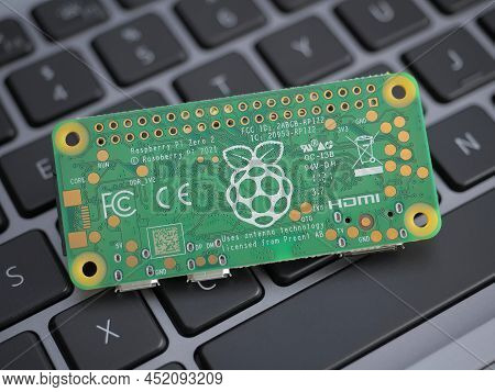 Galati, Romania - March 31, 2022: Close-up Of A New Raspberry Pi Zero 2 W With The New Rp3A0, On A L