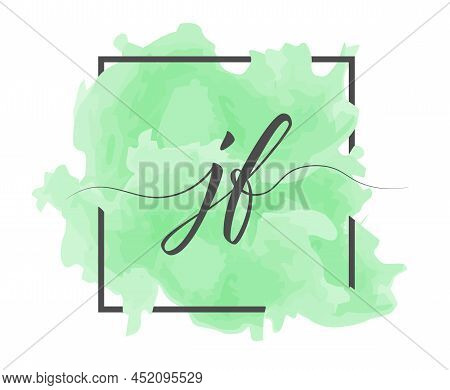 Calligraphic Lowercase Letters J And F Are Written In A Solid Line On A Colored Background In A Fram