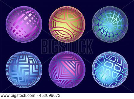 Magic Sphere Collection. Set Of Mistic Vector Balls Isolated On Dark Background. Abstract Mysterious