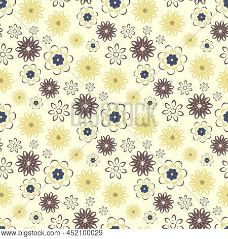 Structured Floral Pattern, A Combination Of Dark Greyish Red And Soft Yellow. Seamless Editable Vect