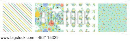 Floral Easter Rabbit Pattern Set. Floral Easter Bunny Pattern Collection. Easter Eggs Hunt Spring Ga