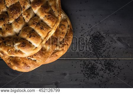 Ramadan Pita. Traditional Ramadan Food As Known Pide. Ramadan Concept And Background. Copy Space And