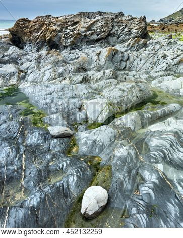 Artistic Abstract Smooth Rock Surfaces At Dollar Cove,gunwalloe, Helston,cornwall,england,uk.