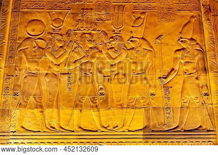 View Of Relief And Hieroglyphs On The Wall In The Temple Of Sobek And Horus At Kom Ombo, Aswan Gover