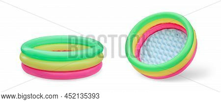 Inflatable Paddling Pool Blue, Without Water Empty. Pool Kiddy Isolate. Clipping Path.