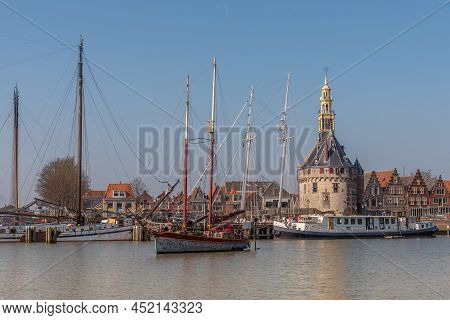 Hoorn, Netherlands, March 2022. The Historic Defense Tower At The Harbor Entrance Of Hoorn.