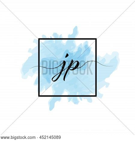 Calligraphic Lowercase Letters J And P Are Written In A Solid Line On A Colored Background In A Fram