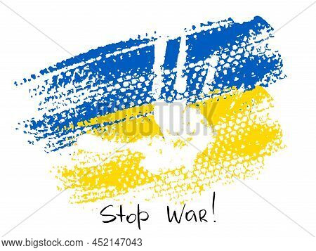 Vector Ukraine Flag With Palm With Stop The War In Ukraina.