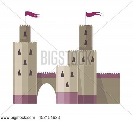Medieval Kingdom Castle Or Royal Fortress. Fairy-tale Buildind Of Middle Ages Historic Period. Vecto